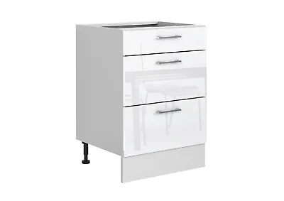 Kitchen Drawer Unit Base Cabinet Cupboard 600mm White Gloss Pack Soft Close Ella • £224.95