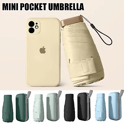 $7.99 • Buy Mini Pocket Umbrella Anti-UV Sun/Rain Windproof 6 Folding Ultra Light Umbrella