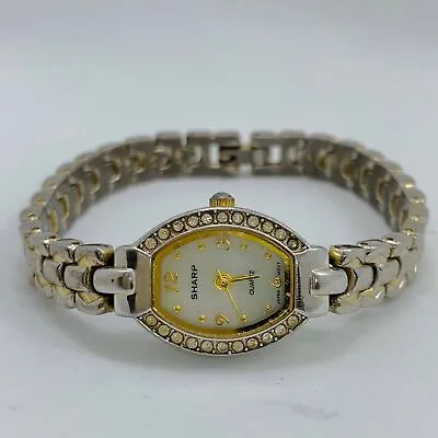 Vintage Sharp Ladies 17mm MOP Dial Quartz Analog Watch Bracelet Size 6.5” Runs • $14