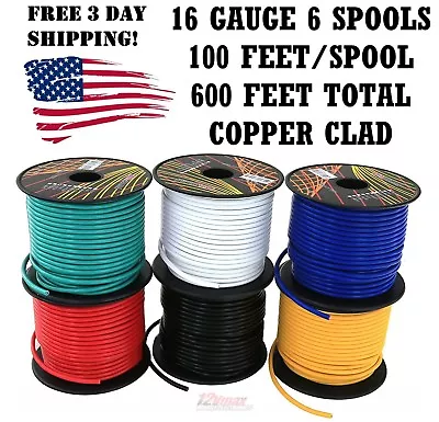 16 GA GAUGE 100 FT SPOOLS COPPER CLAD REMOTE POWER GROUND WIRE PRIMARY 6 Pack  • $37.99