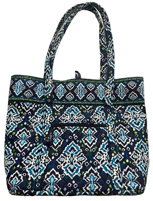 Vera Bradley Weekender Bag Blue Ikat Island 18” Large Tote Cotton Purse Shoulder • $34.80