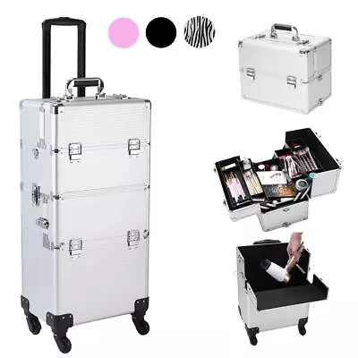 $75.99 • Buy Professional 3 In 1 Makeup Vanity Travel Case Beauty Cosmetics Carry Box Trolley