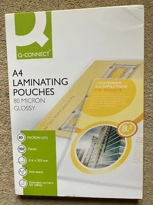 100 A4 Laminating Pouches 80 Micron Q-Connect Glossy • £7