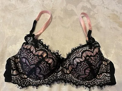 NWOT MIMI HOLLIDAY SS16-150 Sugar Silk Bisou Bisou Underwire Black/Pink 36B Bra • $29.99