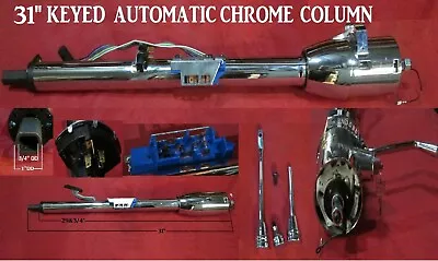$239 • Buy Street Rod Keyed Tilt Steering Column 31  Chrome Chevy GM Stainless Automatic