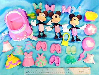 LARGE LOT! Minnie Mouse X3 W/ Car Lots Of Clothes Accessories Disney - S-2 • $14.50