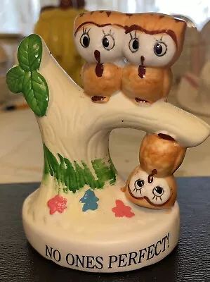 Vintage Owl Tree No Ones Perfect Upside Down Ceramic Figurine Kitschy 4.5” • $9.95