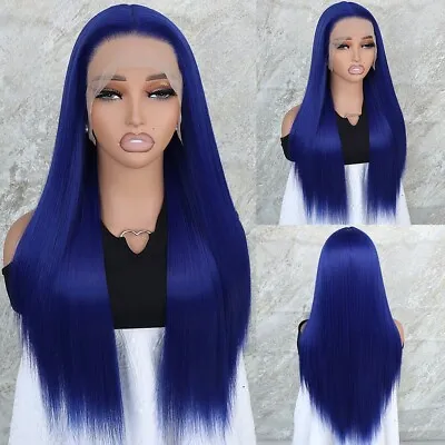 Blue Lace Front Wigs Synthetic Pre Plucked Long Straight Heat Safe Women Party • $34.32