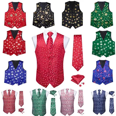 Merry Christmas Mens Green Red Xmas Vest Suit Waistcoat Hanky Cufflinks Tie Set  • $19.99