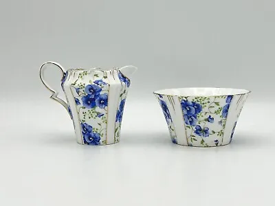 Royal Albert Blue Pansy Sugar Bowl Creamer Set Pitcher Chintz MINT!! • $32.99