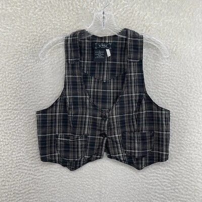 $37.80 • Buy Y2K 2000s YMI Black Brown Plaid Alice Cullen Mall Goth Vest Top Womens L Large