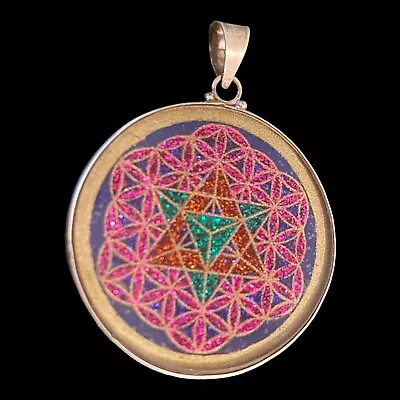 Flower Of Life With Merkaba Sacred Geometry Pendant In .925 Sterling Silver. • $55.55