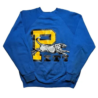 Vintage 80s Pitt University Tultex Crewneck Sweatshirt Blue Yellow Size Medium • $59.95