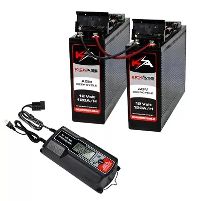 KickAss 12V 120Ah Slimline Deep Cycle AGM Battery Twin Pack With 22Amp Charger & • $639.95