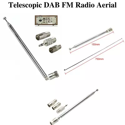 Telescopic FM Radio HiFi AV Receiver Mini System Aerial Antenna With 3 Adapter • £5.98