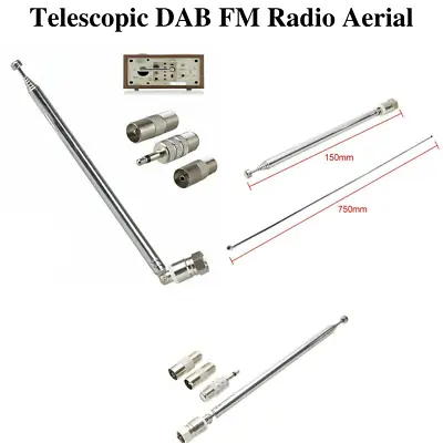 Telescopic FM Radio HiFi AV Receiver Mini System Aerial Antenna With 3Adapter UK • £5.40