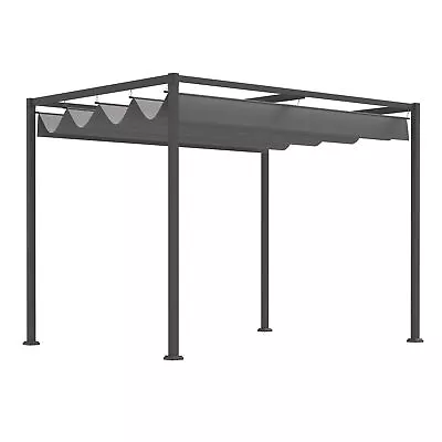 Outsunny 3 X 2m Metal Pergola Gazebo Patio Sun Shelter Retractable Canopy Grey • £205.99