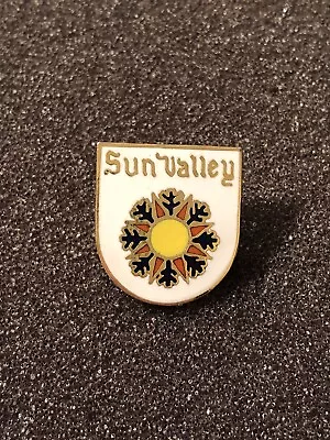Vintage Sun Valley Idaho Enamel Shield Shaped Pin Yellow Orange And Black Sun • $10