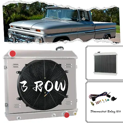 $193 • Buy Fits 1963-1966 Chevy C/K C10/C20/C30 Pickup V8 3 Rows Radiator+Shroud Fan+Relay