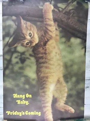 Hang On Baby Friday's Coming Cat Hanging On Branch Vtg 1973 Studio One Poster • $40.49