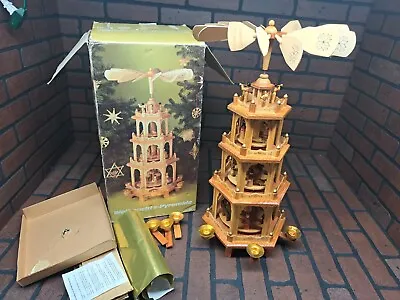 Vintage 22” Wood Pyramid 4-Tier Christmas Nativity Pyramid Carousel Working • $134.99