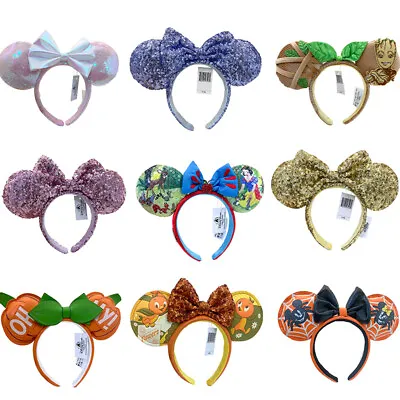 Disney-Park Headband Limited Cos Mickey Mouse Sequin Bow Minnie Ears Hairbands • $17.45