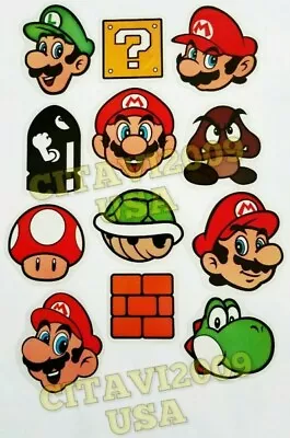 Super Mario Bros Translucent Stickers Set Of 12 Party Favor Decal Decoration • $8