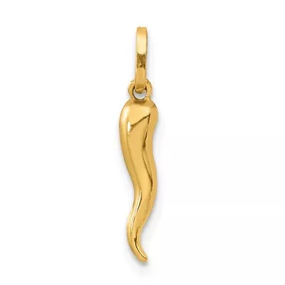 14K Yellow Gold Italian Horn Good Luck Cornicello Charm Pendant Necklace • £70.45