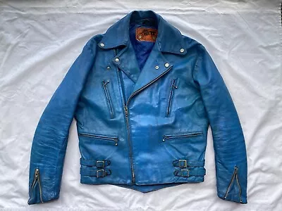 Vintage KETT Blue Biker Leather Jacket Motorcycle Punk Rock Indie 38-40 S-M?aqua • $932.51