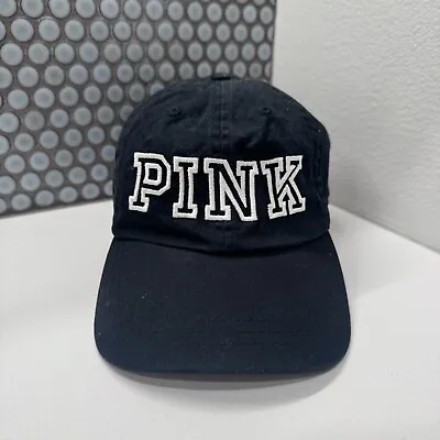 PINK Victoria's Secret Hat Cap Strap Back Black Womens One Size Spellout Logo • $8.49