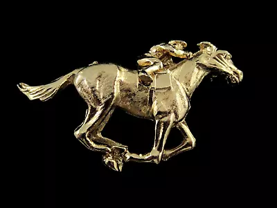 Signed Napier Vintage Jockey On Race Horse Gold Tone Brooch Pin 2-1/8  • £75.04