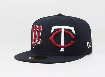 New Era 59Fifty Men Women Cap Minnesota Twins Patched Logos Navy Blue Fitted Hat • $44