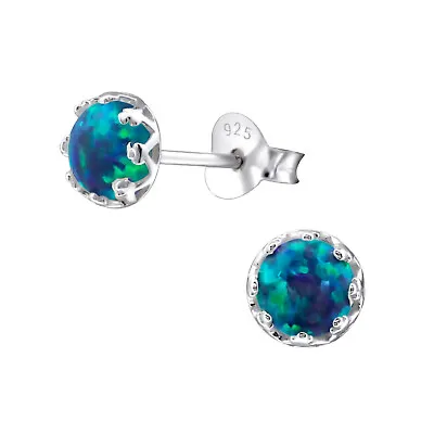£11.69 • Buy 925 Sterling Silver Peacock Opal Gemstone Circle Stud Earrings