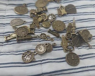Steampunk Clock Charms  Antiqued Bronze Watch Jewelry Supplies Mixed Lot 5pcs • $4.37