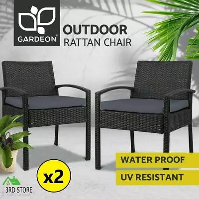 Gardeon Outdoor Furniture Dining Chairs Wicker Garden Patio Cushion Black X2 • $143.10