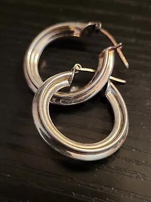 Vintage Hoop Earrings Sterling Silver Hollow Sleek Design 925 • $24.99