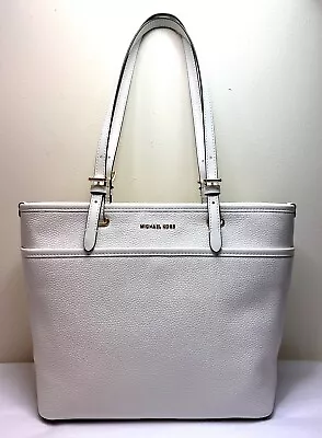 Michael Kors Winston Medium Top Zip Pocket White Leather Tote Shoulder Bag • $149.98