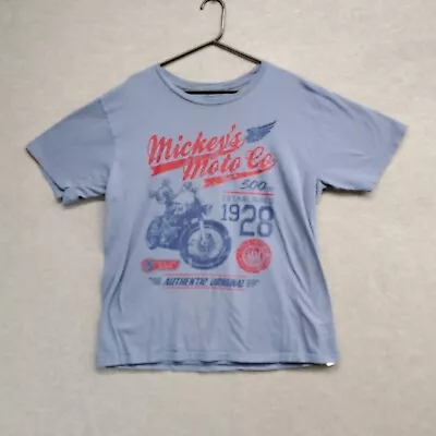 Disney Store Men T-Shirt Large Blue Mickeys Moto Co Graphic Short Sleeve Tee • $10.35