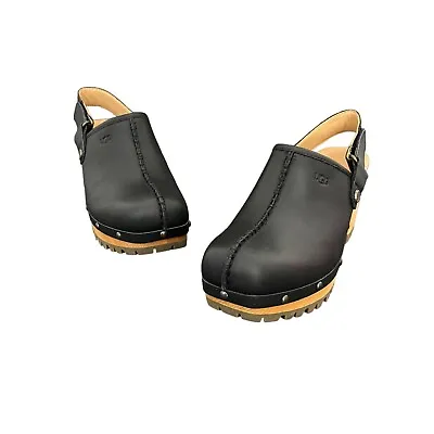 Ugg Women's Lanni Leather Clogs In Black Slingback Heel 1139700 Size 6 NWOB • $81.62