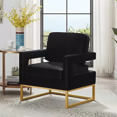 Modern Velvet Upholstered Accent Chair Single Sofa Side Chair Armchair Black • $298.99