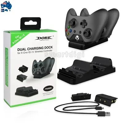 Dual Charging Dock Charger+2 Rechargeable Battery For Xbox One S/X Controller • $22.99