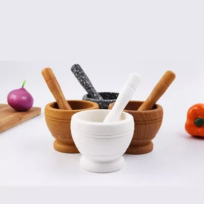 Pestle Grinder+Mortar Grinding Bowl Garlic Press Herb Pepper Mixing Pot Kitchen • $14.99