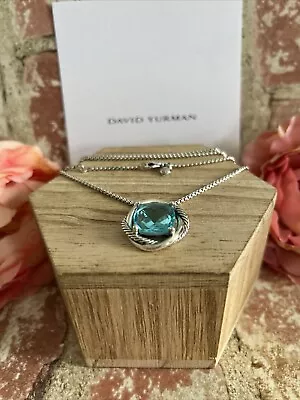 David Yurman Infinity Pendant Necklace Blue Topaz 14mm W/ 17” Box Chain • $275