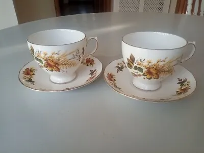 Vintage Queen Anne 4 Piece Set 2 X Breakfast Cups & Saucers Autumn Leaves 8219 • £19