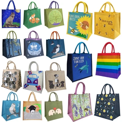 £8.99 • Buy JUTE SHOPPING BAG Hessian Medium Canvas Carrier FAIRTRADE Fun Green Eco Animals 