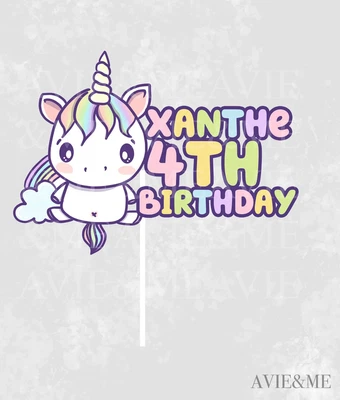$12 • Buy Personalised Cake Topper, Decoration, Birthday, Kids Party Decor Unicorn Rainbow