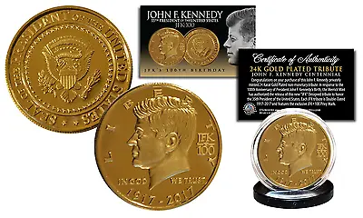 JFK100 JOHN F. KENNEDY 100th BIRTHDAY 1917-2017 Official 24K Gold Plated Coin  • $8.99