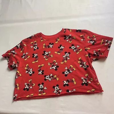 Disney Mickey Mouse Allover Print Crop Top T-Shirt Size Large Ladies • $8
