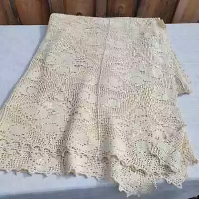 Handmade Crocheted Coverlet Bedspread 85x100 Antique Vintage • $59.21