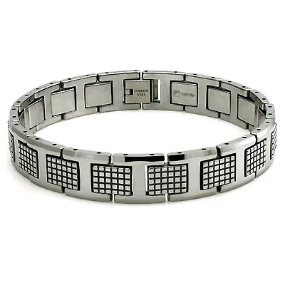 Tungsten Carbide Checkered Link High Polish Mens Classic Bracelet 8.5  • $25